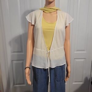 Banana Republic Cream Cap Sleeve Tie Front Blouse
